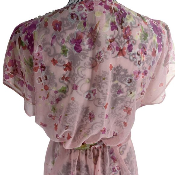Oscar De La Renta Pink Label Floral Sheer Robe With Tie Waist M - Picture 8 of 9